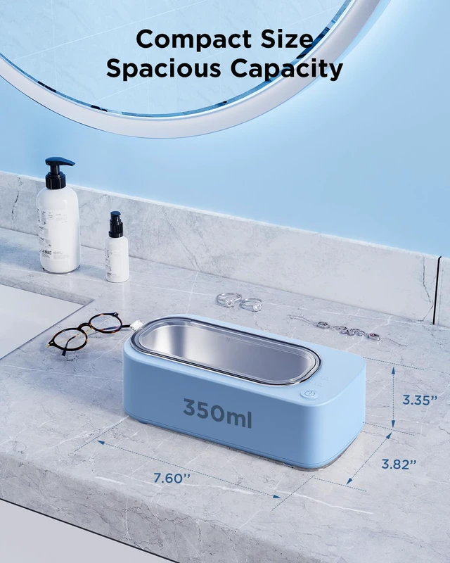 Alt view image 7 of 7 - Ultrasonic Jewelry Cleaner Machine: 48kHz 5Min Shine,7Min DeepClean 350ML Ultra Sonic Cleaner for Jewelry,Ring,Eyeglass,Watch Band,Retainer,2 Clean Modes & SUS304 Tank -Gift for Her(Light Blue)