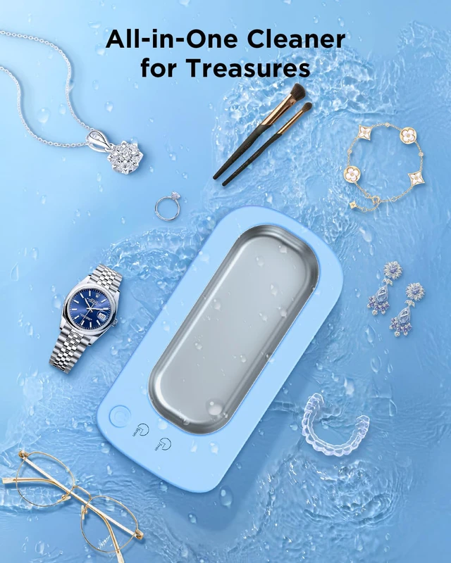 Alt view image 6 of 7 - Ultrasonic Jewelry Cleaner Machine: 48kHz 5Min Shine,7Min DeepClean 350ML Ultra Sonic Cleaner for Jewelry,Ring,Eyeglass,Watch Band,Retainer,2 Clean Modes & SUS304 Tank -Gift for Her(Light Blue)