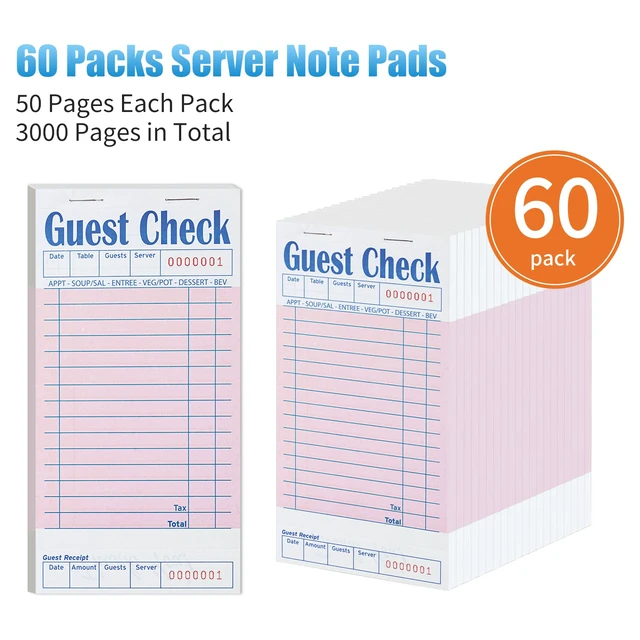 Alt view image 2 of 7 - 60 Pack/3000 Tickets Guest Checks Books for Servers, Pink