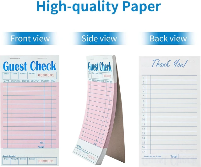 Alt view image 3 of 7 - 60 Pack/3000 Tickets Guest Checks Books for Servers, Pink