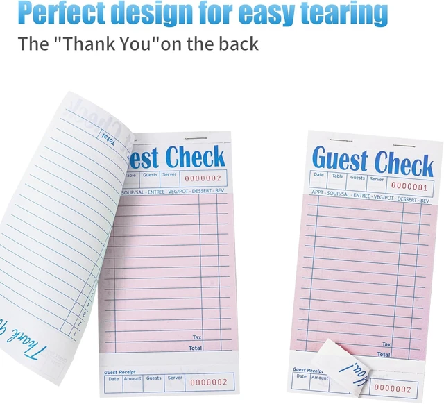 Alt view image 4 of 7 - 60 Pack/3000 Tickets Guest Checks Books for Servers, Pink