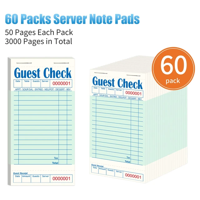 Alt view image 2 of 7 - 60 Pack/3000 Tickets Guest Checks Books for Servers, Green