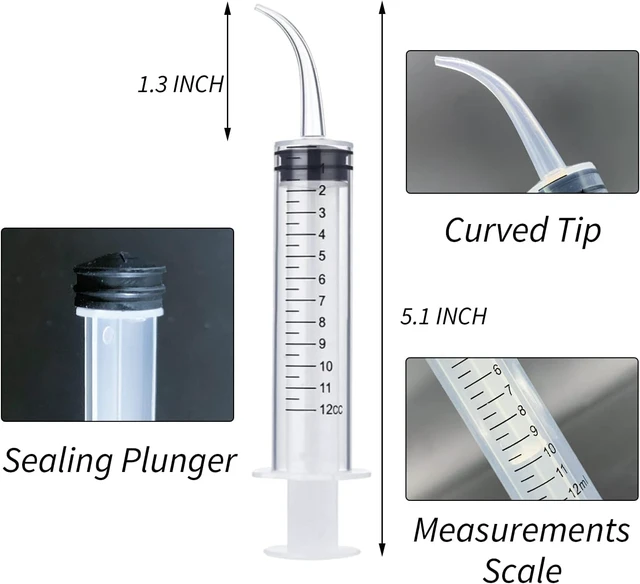 Alt view image 3 of 5 - Wisdom Teeth Syringes, 50 Pack Irrigation Dental Syringes with Measure Scale & Curved Tip for Dental Care Liquid Oral Tonsil Stone