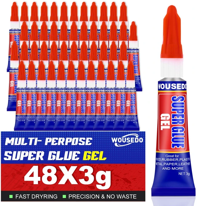 Main image of 48 x 3g Super Glue Gel, Quick Dry, Thick Formula, All-Purpose Instant Bond Fast Strong Adhesive, Strong Cyanoacrylate (CA) Glue for Plastic, Metal, Ceramic, Leather, Wood, DIY Crafts and More