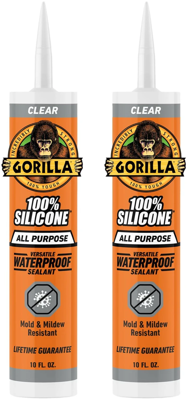 Main image of 100% Silicone Waterproof Caulk, Clear, 10 oz Cartridge, 2-Pack Mold and Mildew Resistant, Flexible All-Purpose Sealant, Fast Curing in 30 Minutes, Indoor & Outdoor Use