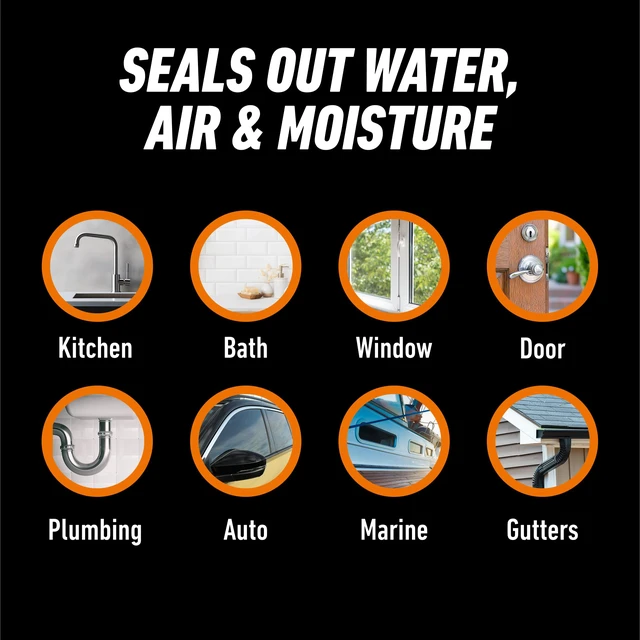 Alt view image 3 of 7 - 100% Silicone Waterproof Caulk, Clear, 10 oz Cartridge, 2-Pack Mold and Mildew Resistant, Flexible All-Purpose Sealant, Fast Curing in 30 Minutes, Indoor & Outdoor Use
