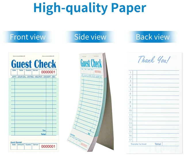 Alt view image 3 of 7 - 60 Pack/3000 Tickets Guest Checks Books for Servers, Green