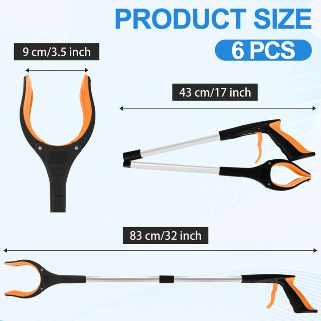 Alt view image 2 of 7 - 6 Pack 32 Inch Commercial Trash Grabber for Elderly Assist, Heavy Duty Lightweight Reacher with Ergonomic Handle & Non-Slip Grip, Multi-Use Outdoor Home Garden Cleanup Mobility Aid Tool
