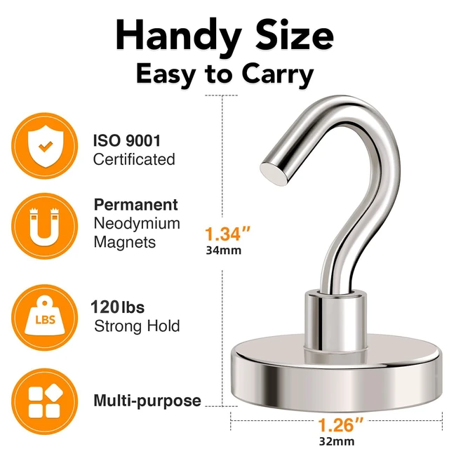 Alt view image 6 of 7 - Strong Magnetic Hooks 120Lbs Heavy Duty Magnets for Cruise Cabin Neodymium Earth Magnets with Hooks for Hanging Super Metal Industrial Magnetic Hanger for Grill Cruise Storage
