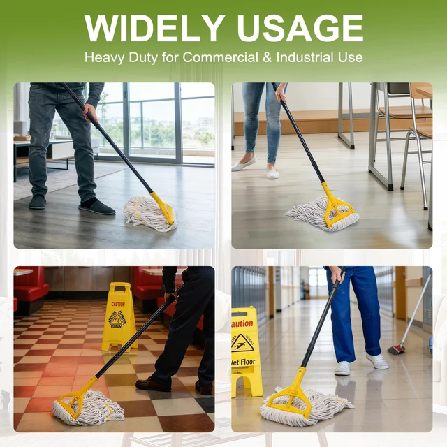 Alt view image 2 of 7 - 2 Pack Commercial Mop Heavy Duty,Industrial String Cotton Wet Mops 60 inch Long Handle,Looped-End Mop Head,for Home,Garage,Kitchen, Office, Workshop, Warehouse Floor Cleaning