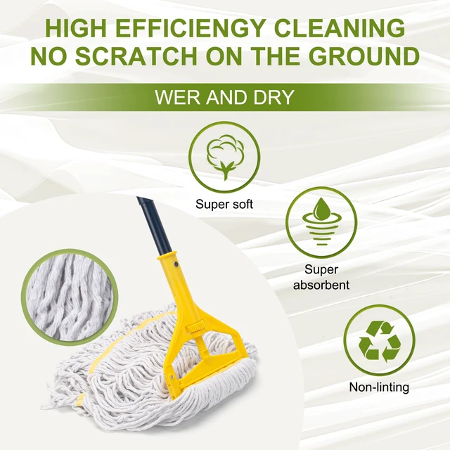 Alt view image 4 of 7 - 2 Pack Commercial Mop Heavy Duty,Industrial String Cotton Wet Mops 60 inch Long Handle,Looped-End Mop Head,for Home,Garage,Kitchen, Office, Workshop, Warehouse Floor Cleaning