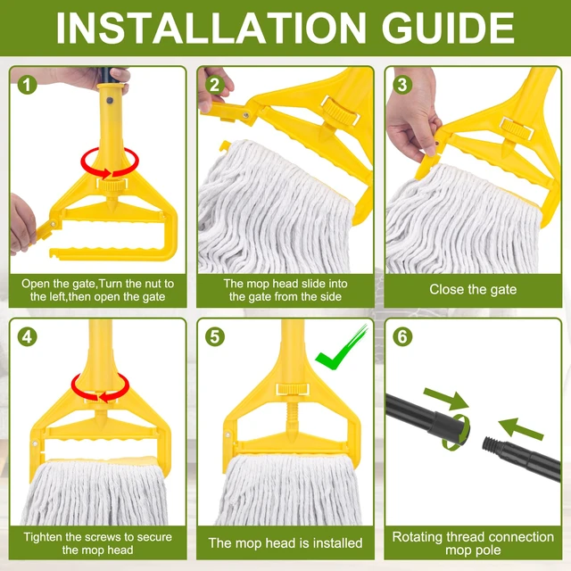 Alt view image 7 of 7 - 2 Pack Commercial Mop Heavy Duty,Industrial String Cotton Wet Mops 60 inch Long Handle,Looped-End Mop Head,for Home,Garage,Kitchen, Office, Workshop, Warehouse Floor Cleaning