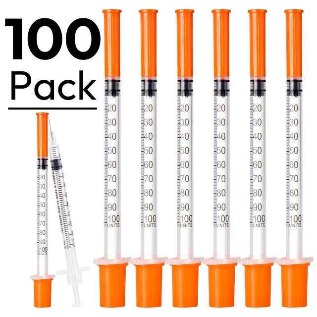 Alt view image 2 of 7 - U-100 1ml 31G 5/16"Syringes, Individually Packed, 100 Pack for Lab Supplies