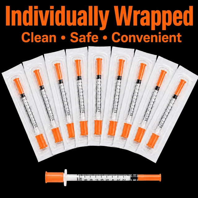 Alt view image 3 of 7 - 100 PACK U-100 Syringes 30G 5/16" (8mm) 1ml/cc, Disposable Syringe U-100 Syringes 30G 5/16" (8mm) 1ml/cc, Disposable Syringe