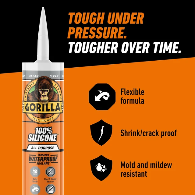 Alt view image 7 of 7 - 100% Silicone Waterproof Caulk, Clear, 10 oz Cartridge, 2-Pack Mold and Mildew Resistant, Flexible All-Purpose Sealant, Fast Curing in 30 Minutes, Indoor & Outdoor Use