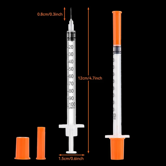 Alt view image 6 of 7 - 100 PACK U-100 Syringes 30G 5/16" (8mm) 1ml/cc, Disposable Syringe U-100 Syringes 30G 5/16" (8mm) 1ml/cc, Disposable Syringe