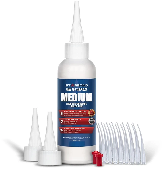 Main image of 4 oz. Medium CA Glue (Premium Cyanoacrylate Super Glue) with Extra Cap and Microtips for Quick Fixes, Woodworking, Woodturning, Hobby Models