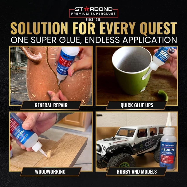 Alt view image 5 of 7 - 4 oz. Medium CA Glue (Premium Cyanoacrylate Super Glue) with Extra Cap and Microtips for Quick Fixes, Woodworking, Woodturning, Hobby Models
