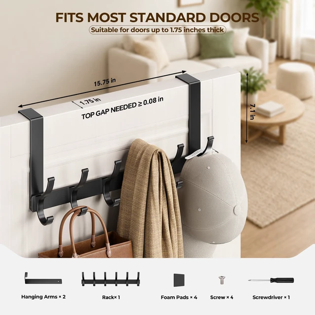 Alt view image 2 of 7 - Over The Door Hooks, Door Hanger Hooks for Hanging, Over The Door Towel Racks for Bathroom, Coat Rack Door Towel Hanger Towel Hooks (1Pack, Black)