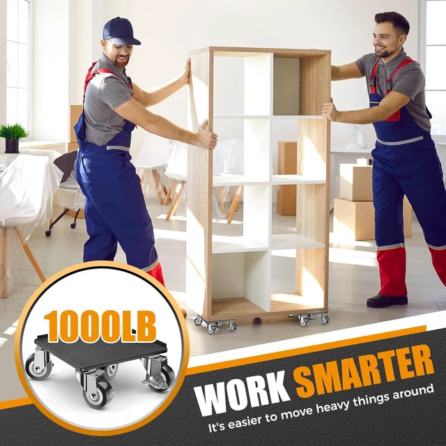 Alt view image 6 of 7 - Furniture Dolly, 1000LBS Furniture Movers with Wheels 5-Wheel Carbon Steel Dolly with Lifter, 360°Swivel Locking Casters for Sofa, Refrigerator, Washer & Cabinet,5.4in Black