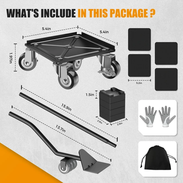 Alt view image 3 of 7 - Furniture Dolly, 1000LBS Furniture Movers with Wheels 5-Wheel Carbon Steel Dolly with Lifter, 360°Swivel Locking Casters for Sofa, Refrigerator, Washer & Cabinet,5.4in Black