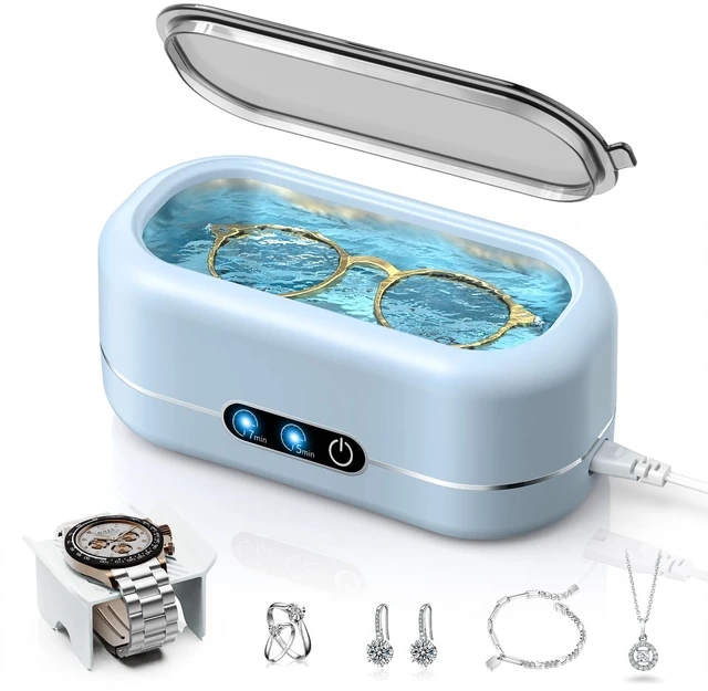 Main image of Ultrasonic Cleaner Machine for Jewelry,48KHz with 2 Cleaning Modes 12Oz SUS304 Water Tank, Ultrasonic Cleaning Machine for Jewelry, Glasses, Retainers, Rings, Dentures, Watch Strap - Blue
