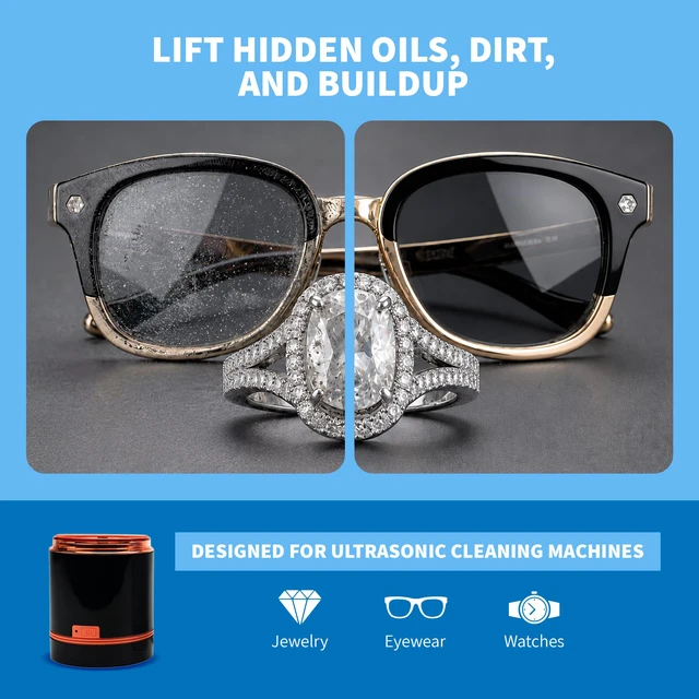 Alt view image 2 of 7 - Ultrasonic Jewelry & Eyeglass Cleaner Solution Concentrate - Professional Cleaning Liquid for Ultrasonic Machine - Clean Gold, Silver, Diamond, Watch, Glasses, Eye Wear, 8-oz