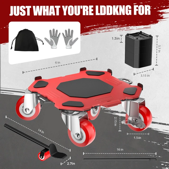 Alt view image 2 of 7 - Heavy Duty Furniture Dolly,5-Wheel Furniture Movers,6 Inch Carbon Steel Dolly with Lifter Tool and 360° Casters for Moving Sofas,Refrigerators,Cabinets and Other Heavy Furniture