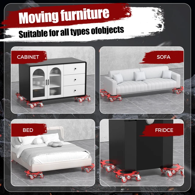 Alt view image 5 of 7 - Heavy Duty Furniture Dolly,5-Wheel Furniture Movers,6 Inch Carbon Steel Dolly with Lifter Tool and 360° Casters for Moving Sofas,Refrigerators,Cabinets and Other Heavy Furniture