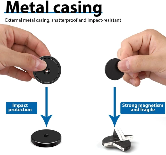 Alt view image 4 of 7 - Magnets Heavy Duty Neodymium Strong Magnet Imanes Fuertes 12 Pack Imanes Fuertes Magnet Magnetic Wall Mount Round Mounting Powerful Locker Industrial Fridge Screw On Door Crafts Black