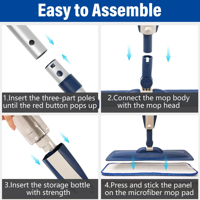 Alt view image 7 of 7 - Wet Spray Mop for Floor Cleaning with 14 oz Bottle & 3 Microfiber Pads Refillable bottle, washable pads, dry/wet use for home or commercial cleaning on hardwood, laminate, wood & ceramic floors