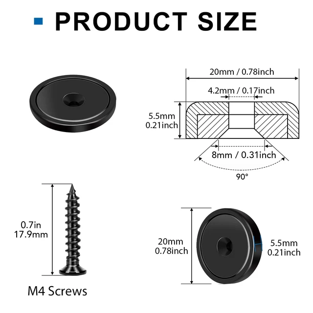Alt view image 4 of 7 - Strong Magnets Heavy Duty Screw On Neodymium 30LBS Magnet 24 Pack Rare Earth With Screw Hole Door Catch Adhesive Magnetic Locker Cabinet Round Wall Cruise Cabins Disc Mounting Fridge Black