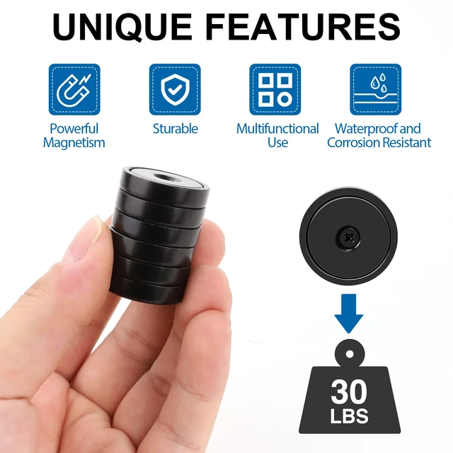 Alt view image 6 of 7 - Strong Magnets Heavy Duty Screw On Neodymium 30LBS Magnet 24 Pack Rare Earth With Screw Hole Door Catch Adhesive Magnetic Locker Cabinet Round Wall Cruise Cabins Disc Mounting Fridge Black