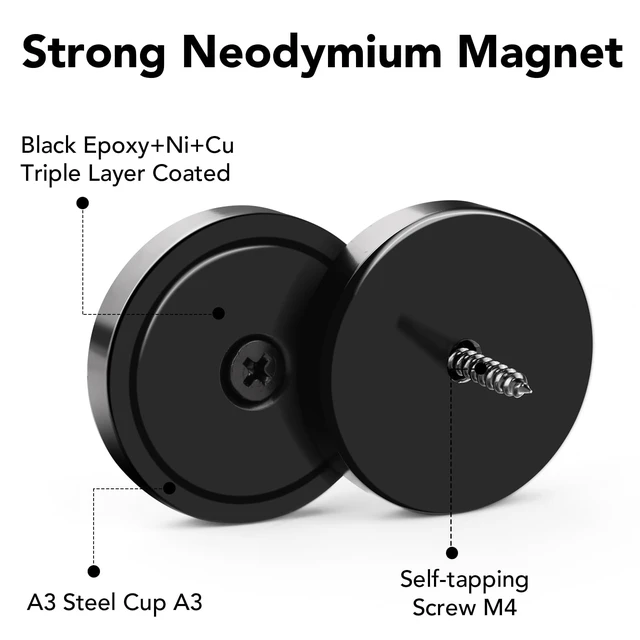 Alt view image 6 of 7 - Magnets Heavy Duty Neodymium Strong Magnet Imanes Fuertes 12 Pack Imanes Fuertes Magnet Magnetic Wall Mount Round Mounting Powerful Locker Industrial Fridge Screw On Door Crafts Black