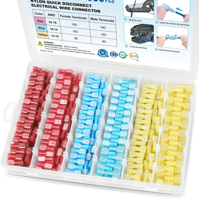 Main image of 800 Pcs Nylon Spade Connector Kit, Insulated Crimp Wire Connectors Corrosion Resistant Thick Tinned Copper Terminals, Nylon Insulated, Color-Coded Identification, Auto Electrical Projects