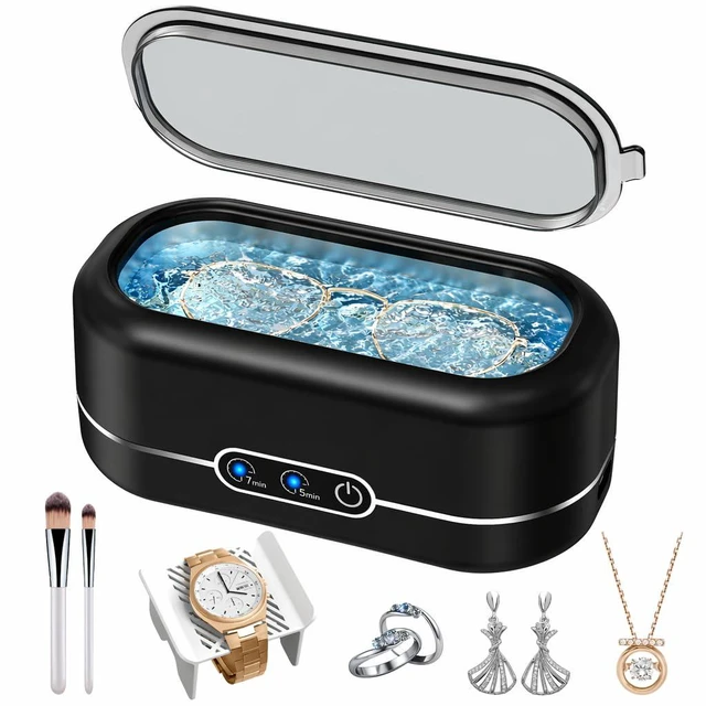 Main image of Ultrasonic Jewelry Cleaner, 48KHz Jewelry Ultrasonic Cleaner Machine for All Jewelry, Glasses, Rings, Retainers, Watch Strap, Dentures, 304 Stainless Steel 12oz Cleaning Pod - Matte Black