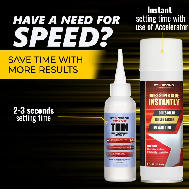 Alt view image 3 of 7 - Thin CA Glue with Activator Bundle (4 oz. + 6 oz.) Premium Cyanoacrylate Super Glue with Aerosol Accelerator for Woodworking and Repair, Pen Turning, CA Finish, Inlays, Luthiery, Crafts