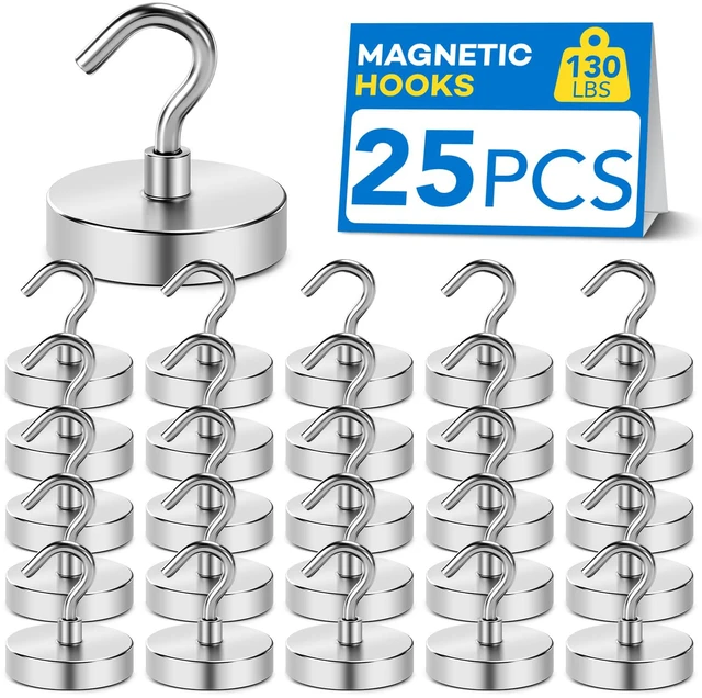 Main image of Magnetic Hooks for Cruise Cabins 130LBS Heavy Duty Magnet Hook 25P Strong Magnets Door Metal Ship Walls Essentials 2026 Classroom Refrigerator Locker Hanging Neodymium Kitchen Fridge Silver