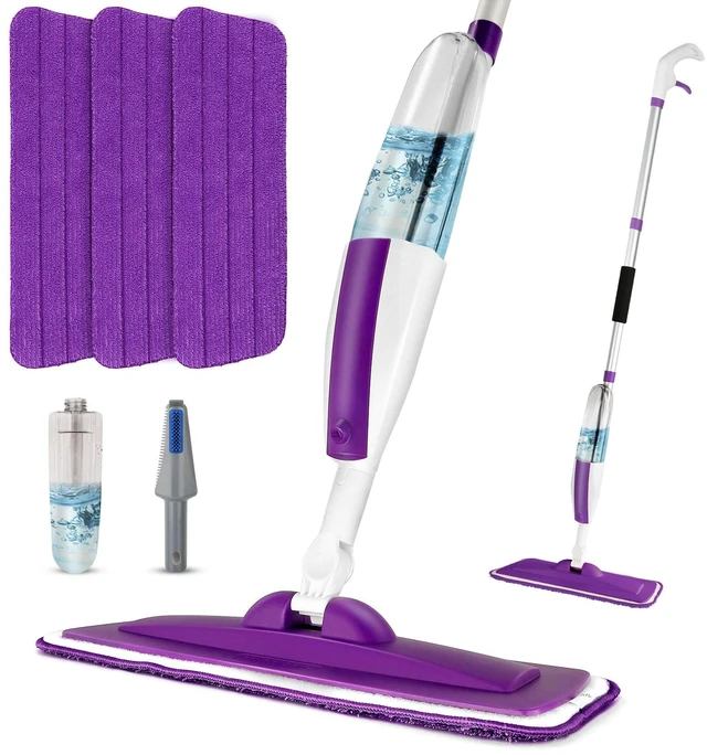 Main image of Wet Spray Mop for Floor Cleaning with 14 oz Bottle & 3 Microfiber Pads Refillable bottle, washable pads, dry/wet use for home or commercial cleaning on hardwood, laminate, wood & ceramic floors