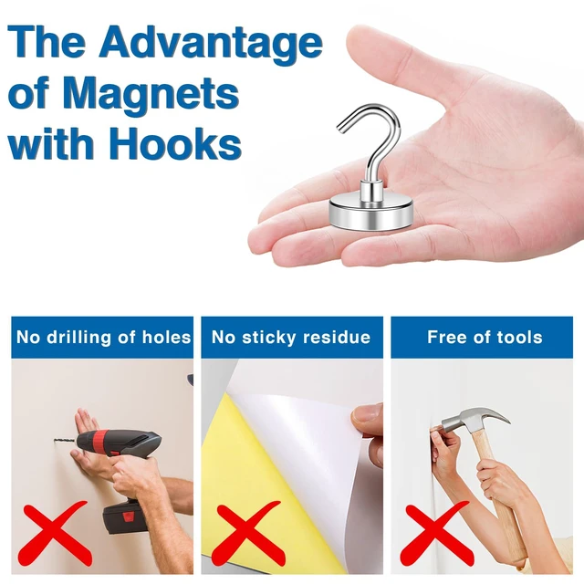 Alt view image 6 of 7 - Magnetic Hooks for Cruise Cabins 130LBS Heavy Duty Magnet Hook 25P Strong Magnets Door Metal Ship Walls Essentials 2026 Classroom Refrigerator Locker Hanging Neodymium Kitchen Fridge Silver