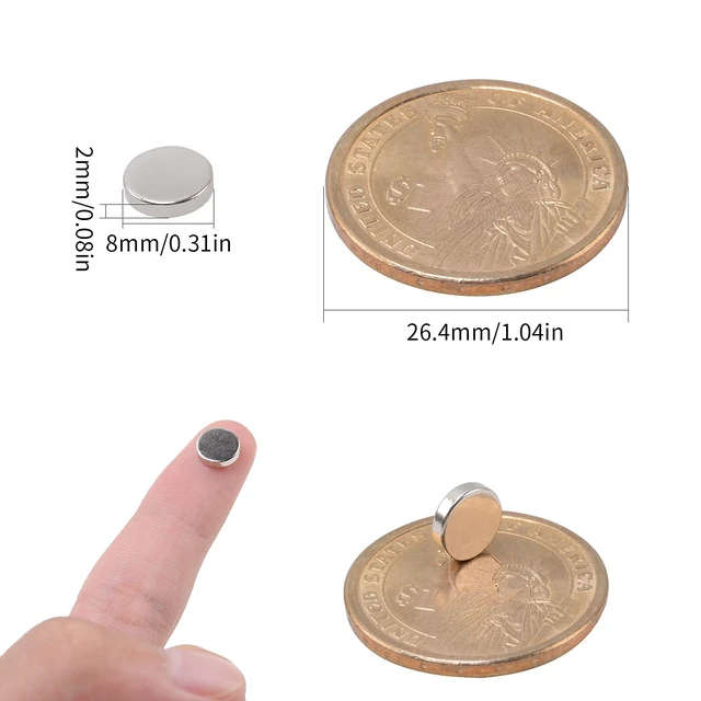Alt view image 2 of 7 - 100 Pcs Strong Neodymium Magnets Disc, 8 x 2mm Small Magnets for Whiteboard, Mini Round Rare Earth Magnets for DIY Building Scientific Models Dry Erase Board Office Fridge Crafts
