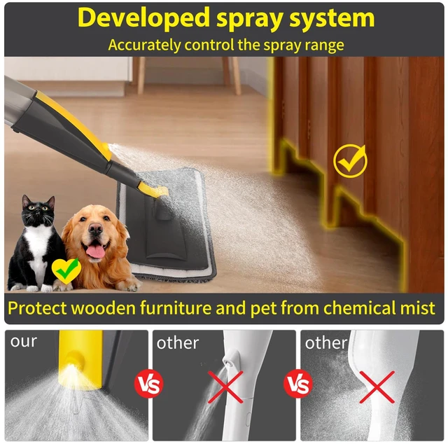 Alt view image 2 of 7 - Wet Spray Mop for Floor Cleaning with 14 oz Bottle & 3 Microfiber Pads Refillable bottle, washable pads, dry/wet use for home or commercial cleaning on hardwood, laminate, wood & ceramic floors