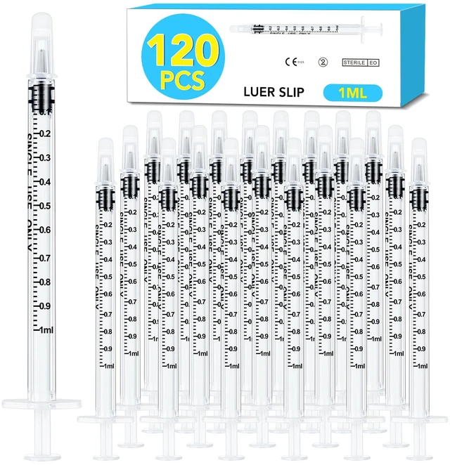 Main image of 120 PCS 1ml Syringe with Cap for Liquid, Oral Syringes without Needle for Medicine Dropper, Colostrum Collect, Liquid Measuring, Individually Sealed, Luer Slip