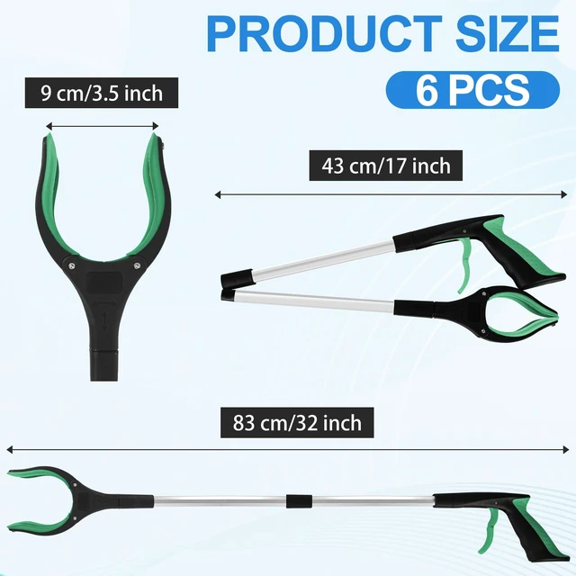 Alt view image 2 of 7 - 6 Pack 32 Inch Commercial Trash Grabber for Elderly Assist, Heavy Duty Lightweight Reacher with Ergonomic Handle & Non-Slip Grip, Multi-Use Outdoor Home Garden Cleanup Mobility Aid ToolGreen)