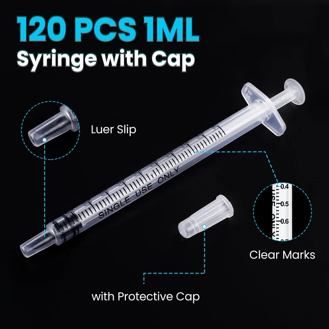 Alt view image 3 of 7 - 120 PCS 1ml Syringe with Cap for Liquid, Oral Syringes without Needle for Medicine Dropper, Colostrum Collect, Liquid Measuring, Individually Sealed, Luer Slip