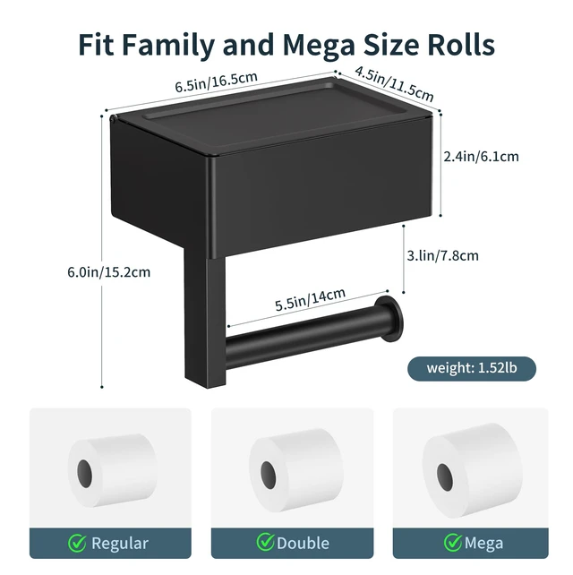 Alt view image 2 of 7 - Toilet Paper Holder with Shelf, Wall-Mounted Modern Wipes Dispenser Matte Black Toilet Paper Holder with Storage Baby Wipes Dispenser for Bathroom 6.5"x4.5" Small Shelf