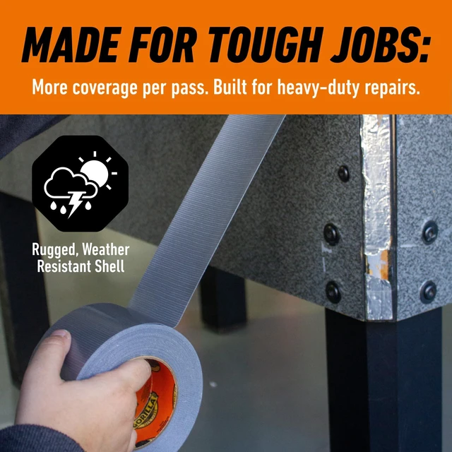 Alt view image 2 of 7 - Tough & Wide Heavy Duty Duct Tape, Silver, 2.88" x 25 yd, 1-Pack Weather Resistant, Indoor & Outdoor Use, Double-Thick Adhesive, Reinforced Backing, Hand-Tearable