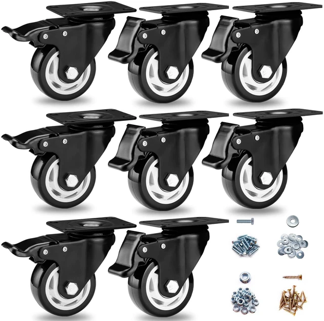 Main image of Caster Wheels-3 Inch Swivel Casters Set of 4 Heavy Duty with Brake Locking Industrial Caster with 360 Degree No Noise Polyurethane Wheels, Locking Plate Casters for Furniture - Pack of 8
