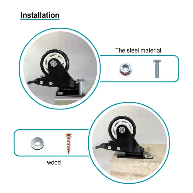 Alt view image 4 of 6 - Caster Wheels-3 Inch Swivel Casters Set of 4 Heavy Duty with Brake Locking Industrial Caster with 360 Degree No Noise Polyurethane Wheels, Locking Plate Casters for Furniture - Pack of 8