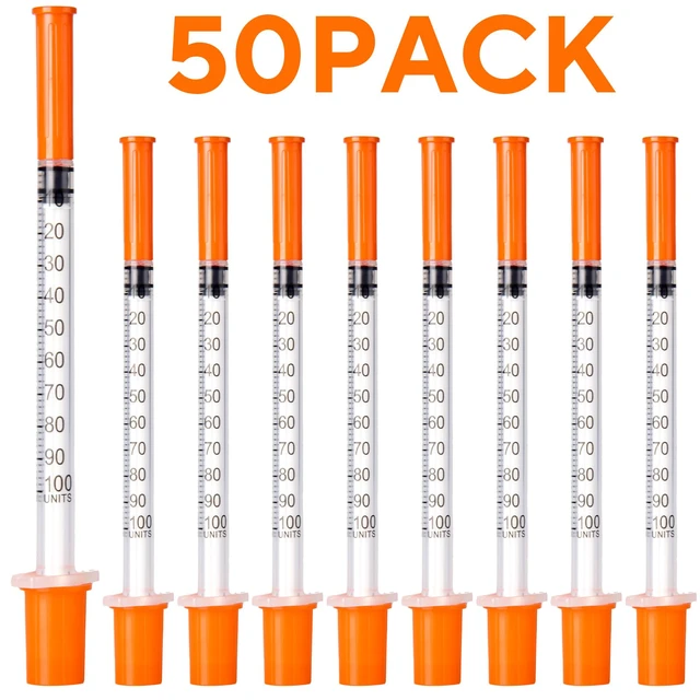 Alt view image 2 of 7 - 50 PACK U-100 Syringes, 30G 5/16" (8mm) 1ml/cc Disposable Syringe Individual Packed
